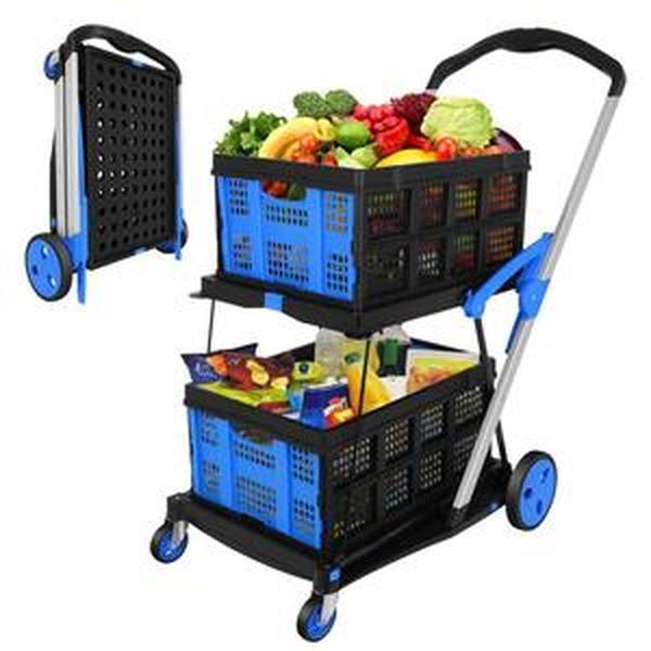 2-Tier Foldable Utility Cart with Collapsible Crates