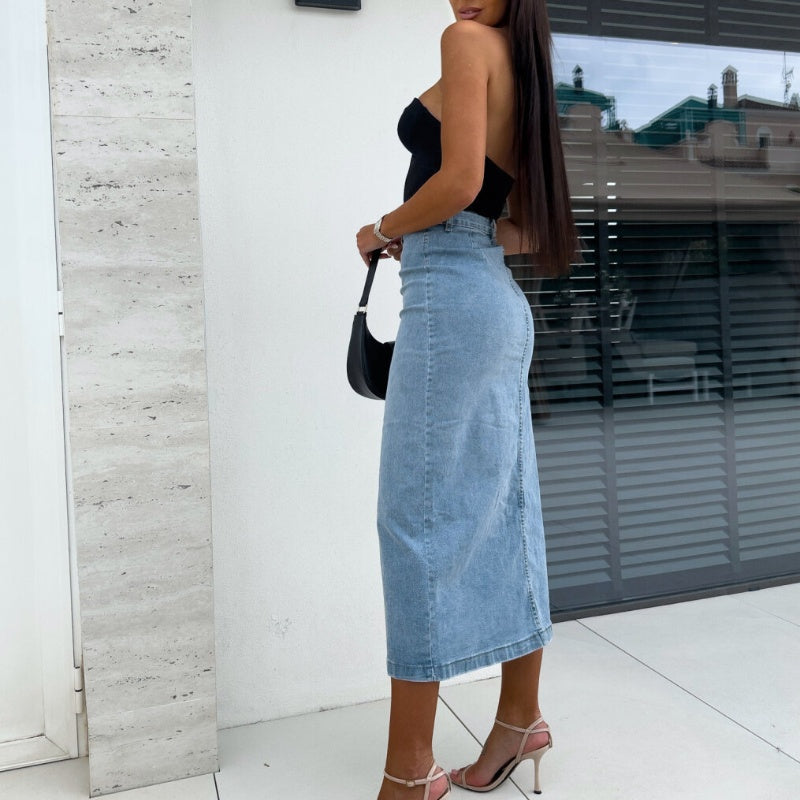 Everyday Curve Denim Button Skirt